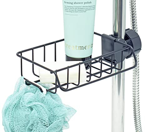simplywire - Shower Storage Caddy - Screws onto Shower Pole - No Drill Bathroom Shelf - Black
