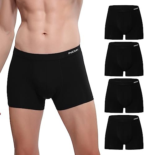 INNERSY Unterhosen Männer Schwarz Boxershorts Herren Elastisch Unterwäsche Sport Trunks 4er Pack (XL, 4 Basic Schwarz)
