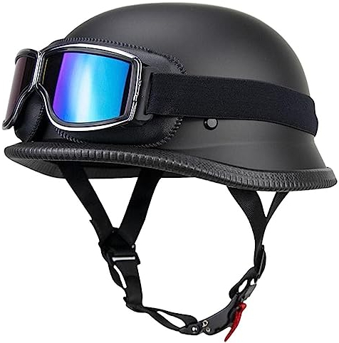 Retro Deutsche Halbhelm Öffnen Motorradhelm Halboffenen Halbschalenhelm ECE Genehmigt Jethelm Offenem Helm Mit Brille Cruiser Chopper Helm Mopedhelme Geeignet Erwachsene MäNner Frauen