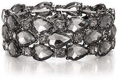 Clearine Damen Armband Mode Art Deco funkelnde Schicht Strass Kristall Stretch Armreif für Hochzeit Prom Party 02-Grau Schwarz-Ton (Teardrop)