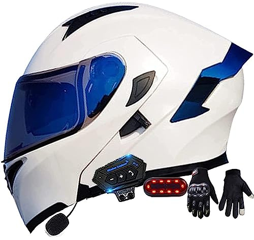 Motorrad-Integralhelm Mit Doppelvisier, Hochklappbar, Modular, DOT/ECE-Zertifiziert,, Handschuhe, Rücklichter, Masken Und EIN Separates Bluetooth-Headset A,XL