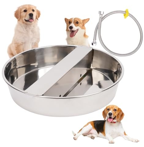 Svauoumu Automatic Dog Water Bowl, Stainless Steel Dog Bowl Automatic Water Filled Dog Waterer for Large Dogs Cats Chickens Livestock (Stainless Steel Water Bowl, 1/2''Float Valve, Braided Hose)