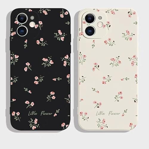 JiuWang 2er Pack Handyhülle iPhone 13 mit Blumenmuster – Stoßfeste Weiche TPU Hülle, Romantisches Zierblumen Design (1x Schwarz + 1x Weiß)