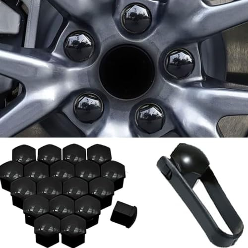 OMPTON 20 Stück Auto Radmutternkappen für Hon-da Civic Accord, Sechseckige Mutternabdeckungen Radschrauben Anti Rost Schutz Zubehör,A/Black-19mm