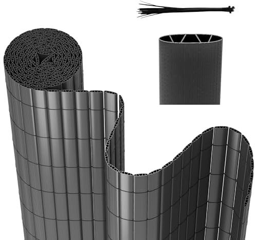 Gimisgu PVC Sichtschutzmatte Sichtschutzzaun W-Struktur Verstärkung Innen Balkonverkleidung Standard Sichtschutz Windschutz ohne Bohren für Balkon Garten, 90 x 800 cm, Anthrazit