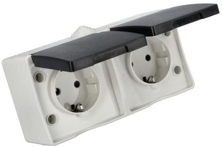 Jandei - Doble Mecanismo Superficie, Estanco para Exterior, Resistente al Agua IP54, 10A 250V (Doble Enchufe Schuko)