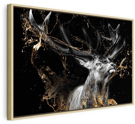murando Bilder mit Rahmen 120x80 cm Wandbilder groß Leinwandbild XXL natürlicher Holzrahmen modern Wanddekoration Kunstdruck Wanddeko Wohnzimmer Schlafzimmer Deko Abstrakte Tier Wald Natur Flamme