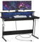 VASAGLE Schreibtisch, Gaming Tisch mit eingebauter Steckdosenleiste, Computertisch, mit Monitorständer für 2 Monitore, Schlafzimmer, 135 x 55 x 76 cm, ebenholzschwarz LWD117B01
