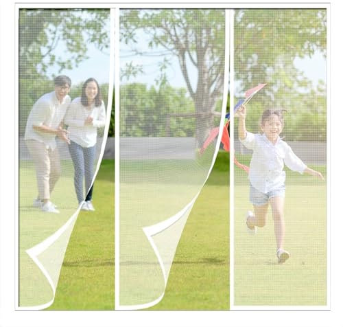 125x195cm Weiß Fliegengitter Tür Magnet,Magnetgitter Türvorhang Abnehmbarer Insektenschutzgitter Moskitonetz mit Klettbändern