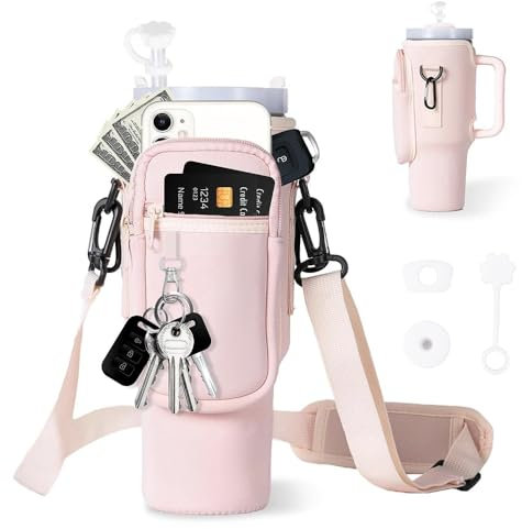 Glamifyr Carry Bag For Stanley Cup 40oz, Stanley Cup Accessories Bag for Stanley Cup Water Bottle with Strap and Phone Pocket Carry Handle (Pink)