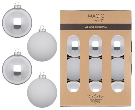 Weihnachtskugeln Glas 8cm 12 Stück - matt & glänzend - Christbaumkugeln Weihnachtsbaumkugeln für Weihnachten - Christbaumschmuck & Weihnachtsbaumschmuck - Snowy Clouds