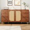 Merax Sideboard Kommode mit 2 Schränken & 6 Schublade, Moderne Buffetschrank mit viel Stauraum, Rattan-Holzschränke, Landhausstil, Beistellschrank für Schlafzimmer, Wohnzimmer, Esszimmer, Braun, 160cm