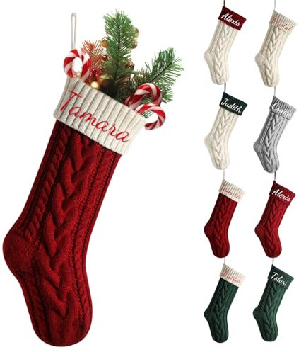 Generisch Nikolausstrumpf Personalisiert Weihnachtsstrumpf, Gestickt Nikolaus Socken, Nikolausstiefel Zum Befüllen Mit Namen Weihnachtssocken Zum Aufhängen Maschenware 18inch/46cm (Weiß+Rot)