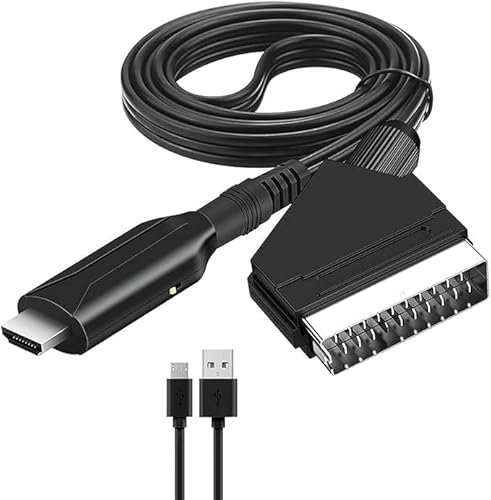 Scart to HDMI Adapter – Full HD 1080P Converter with USB Power Cable, Seamless Video and Audio Conversion for TVs, DVD Players, and Gaming Consoles
