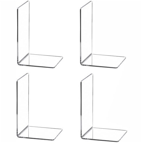 Lizbin 4 Stück Buchstützen, klare Buchstützen für Regale, Buchstützen aus Acryl, Buchhalter für Regale, Transparenter Buchstützen-Organizer, Buchstützen dekorativ, Buchstützen für schwere Bücher, CD
