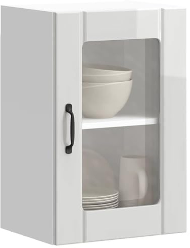 Myheimly Küchenschrank Küchenzeile,Küchenmöbel Einbauküche Schrank,Holzwerkstoff Schrank,Hochglanz-Weiß,wall Glass Cabinet,40 x 31 x 60 cm
