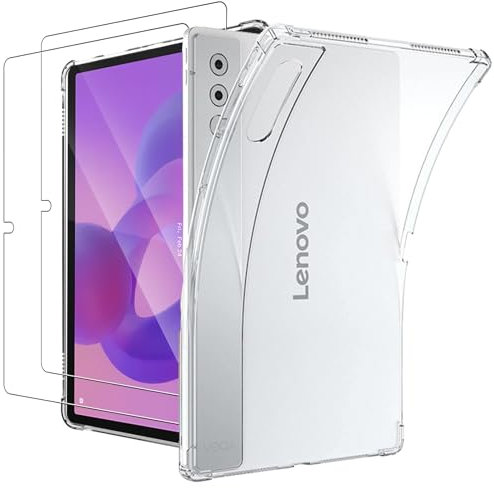 KZIOACSH Clear Case for Lenovo Yoga Tab Plus 12.7 Inch, Reinforced Corners Ultra Slim Shockproof Protective Case Flexible Soft TPU Drop Protection Non-Slip Skin Cover with 2 Tempered Glass