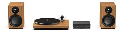 Pro-Ject Colourful Audio System E, True Analog HiFi Stereo System, All-In-One Hi-Fi Set including Debut E Turntable, Stereo Box E Integrated Amplifier, and Speaker Box 5E Carbon (Walnut)