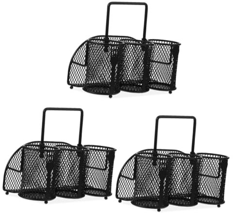 PRETYZOOM 3 Piezas Caja de Almacenamiento de vajilla para Picnic al Aire portacubiertos Organizador de Cubiertos portátil bolígrafo Plato Oro Cesta de Palillos Porta Cubiertos de Metal