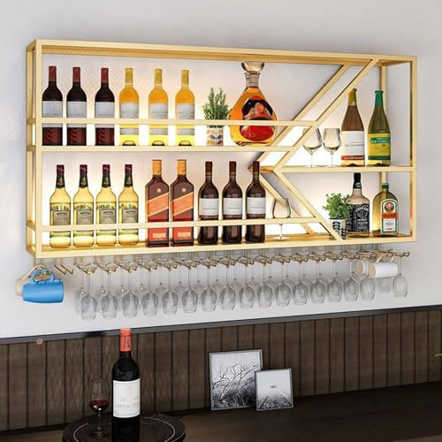 Botellero de Vino de Pared, Estante Vertical para Vinoteca, Mueble Bar con Portavasos, Mini Bar para Casa y Cocina, Estantes de Almacenaje para Vino y Bebidas, Botellero Moderno para Salón y Barra.