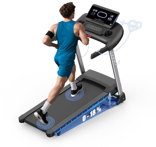 Kitopa 2025 Treadmills for Home, Sporty Digital Screen with 7HP, 12 MP/H, 18% Auto Incline, Heart Rate & APP & Bluetooth Speakers, Running Machine 160KG Capacity with Wide Belt for Home Office Gym