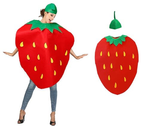 Costume de fraise pour adultes, déguisement amusant avec coiffe, fraise colorée, pour homme et femme, idéal pour la journée mondiale du livre, Halloween, jeu de rôle, fêtes à thème