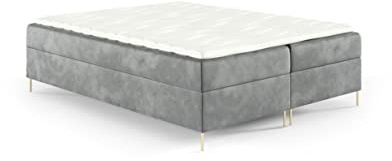 Sofello Boxspringbett ohne Kopfstütze 120 x 200cm 2X Bettkasten Topper 5cm Gratis Beige Velour mit Beine 12 cmSchlaffläche + 3 cm: 123/143/163/183/203 cm (Riviera 91 - grau, 120x200)