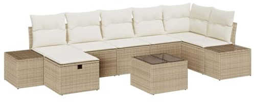vidaXL Garten-Sofa-Set 8 pcs Beige 55 x 62 x 69 cm Poly Rattan, Gartenmöbel, Outdoor-Sofa Set, Rattan Lounge, Terrasse, perfekte Möbel für deinen Patio!