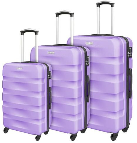 Set Di 3 Valigie Rigide ABS Valigia Da Viaggio Con Chiusura Lucchetto Combinazione Grande Media Piccola Forti Resistenti Manico Telescopico Trolley Borsa Vacanze Set Viaggio Treno Aereo Auto - Lilla