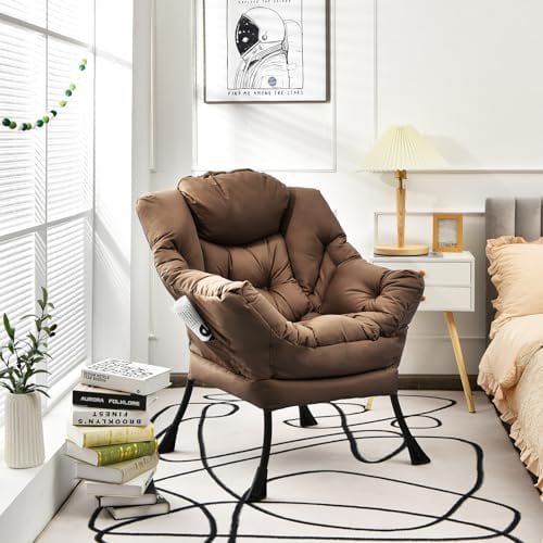COSTWAY Fauteuil Salon Scandinave avec Oreiller et Poche Latérale, Relax Confortable pour Lecture, Cadre en Métal pour Charger de 114 kg