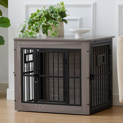 Gardner Pet Hundekäfig Möbel,Hundebox für Zuhause, 69x51x60 cm, Grau | Hundebox für Zuhause, Moderne Hundehütte Indoor, 3 Türen, Metall und Holz, Für kleine Hunde