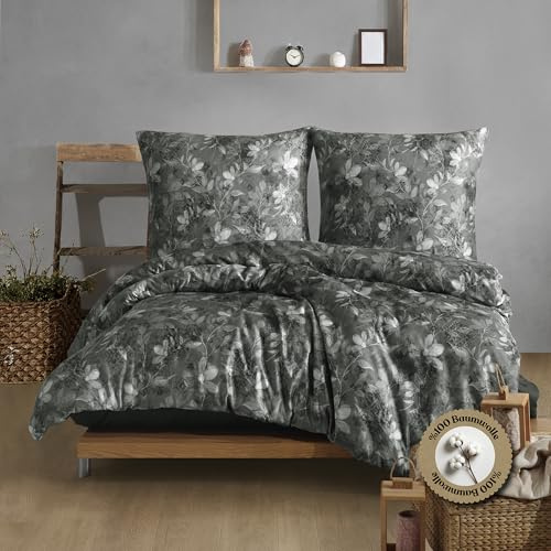 nordqueen Satin gestreift Bettwäsche,100% Baumwolle Bettbezug aus Atmungsaktive Winter Bettwäsche Set (Libera Smoked, 135X200 cm)