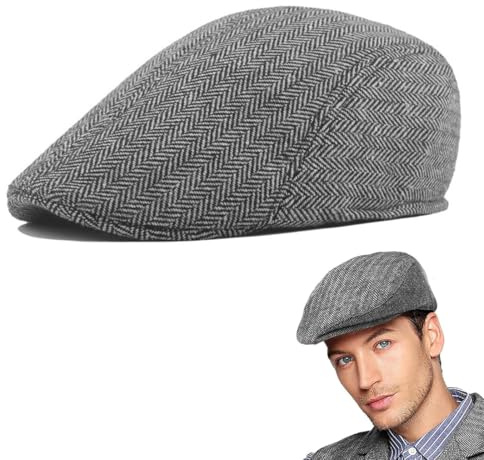 GNALIA Schiebermütze Herren, 1 Stück Flatcap Grau Einheitsgröße, Ivy Newsboy Schirmmütze