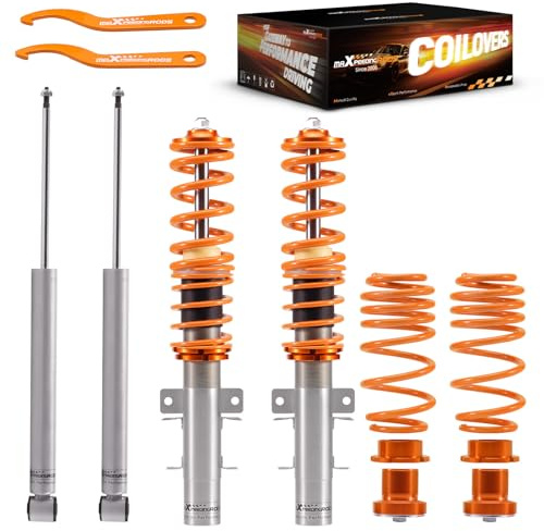 maXpeedingrods Doppelrohr Gewindefahrwerk Höhenverstellbar für VW Polo V 6R 6C 2009- Fließheck für Audi A1 8X1, 8XK 2010-2018 Shock Struts Stoßdämpferstreben Tieferlegungssatz