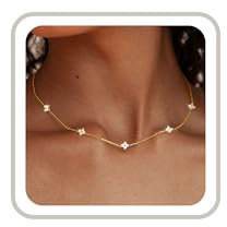 ZHESHY Gold Silver Necklace for Women Dainty Clover Flower Diamond Necklace | Trendy 14K Gold Plated CZ Necklaces for Girls,Non Tarnish Stack Choker for Wedding Brides,Jewellery,Birthday Gifts for Women