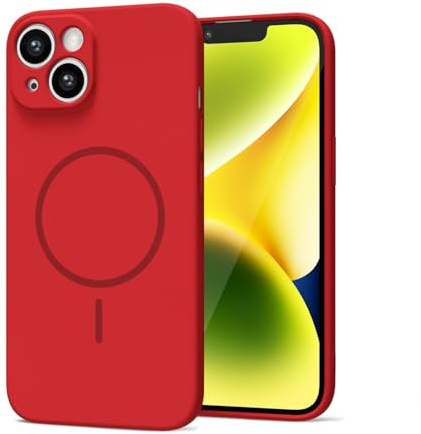 LoeoeL Magnetic Phone Case for iPhone 13 iPhone 14 Case Silicone, Cute Slim Thin Phone Cover Compatible with MagSafe for Women, Girly Soft Rubber Gel Mag Safecase with Camera Protection, Red