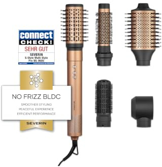 Severin 5-in-1-Airstyler, Volumisieren, Locken und Glätten, 5 Aufsätze, Multi-Haarstyler, Hairstyler-Set, Ionen-Föhn, Trockner, Beach-Wave, S-Style Multi-Styler Pro copper, kupfer/schwarz, WL 0685