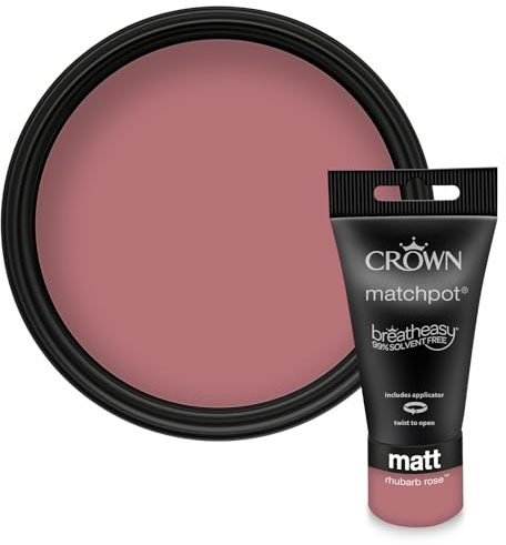 Crown WALLS & CEILINGS Deep Pink Matt Paint Tester - Sample 40ml | Try Rhubarb Rose before you buy. See the true colour on your wall, in your own light. Low VOC, low odour, breatheasy