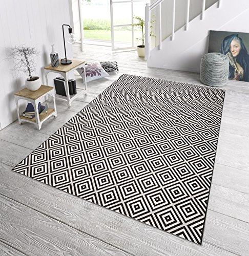 In- & Outdoor Design Teppich Terrasse Wintergarten 160 x 230 cm Karo Schwarz Creme OD-6
