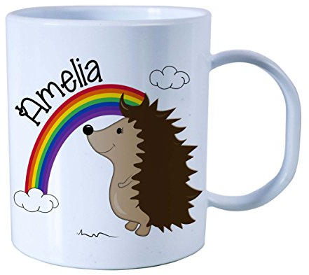 The Supreme Gift Company Personalised Rainbow Hedgehog Unbreakable Cup – BPA Free Kids Drinks Juice Mug, Custom Name Polymer Plastic Mug, Dishwasher & Microwave Safe