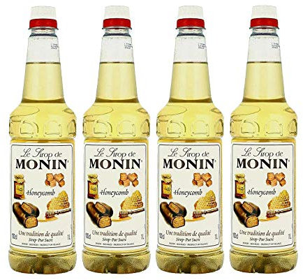 Monin Honeycomb Coffee & Cocktail Syrup Plastic Bottle 1 Litre (4 Bottles, No Pumps)