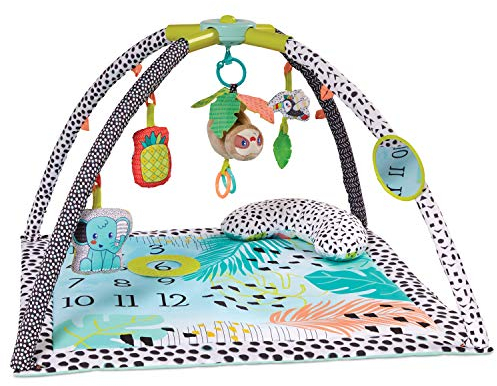 Infantino Milestones & Memories Twist and Fold Gym - Collapsible 4-in-1 Play Mat Stimulating, with 4 Modes and 4 Additional Sensory Toys for Infants and Toddlers, Multicoloured