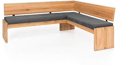 moebel-eins Scott Eckbank mit Truhe, Material Massivholz/Bezug Kunstleder, Kernbuche, 167 x 147 cm, grau