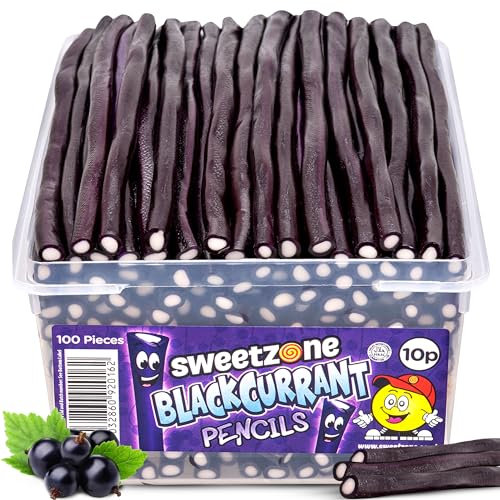 Sweetzone Blackcurrant Pencils, Retro Sweets Tub, Candy Sticks, 100 pcs, Halal Sweet, Sweets Bulk, Gummy American Candies, UK British Candy Enthusiasts