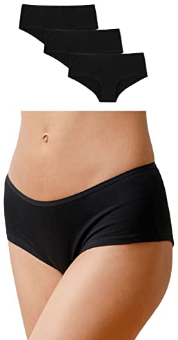 Snocks 3er Pack Hipster - Damen Baumwolle Panties - Push-Up Unterhose Damen Slip - Gr.XL, Farbe Schwarz