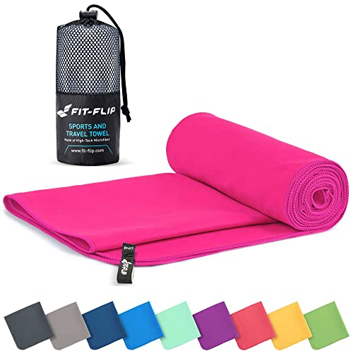 Fit-Flip Mikrofaser Handtuch - kompakte Microfaser Handtücher - ideal als Sporthandtuch, Reisehandtuch, Strandtuch - schnelltrocknend und leicht - Badetuch groß (50x100cm, Pink)
