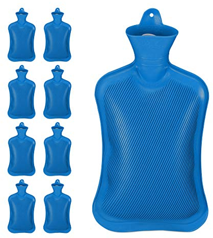 Relaxdays 9 x Wärmflasche ohne Bezug, langlebig, sichere Wärmeflasche, 2 L Bettflasche, geruchsneutraler Naturgummi, blau