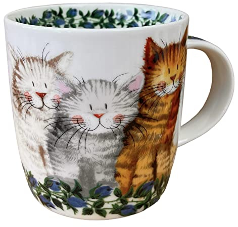 Alex Clark Three Amigos Cat Mug- Cats & Flowers - Original Artwork - Cup for Animal Lovers - Gift Ideas - Perfect for Coffee & Tea - Vegan Friendly - Designed in The UK...