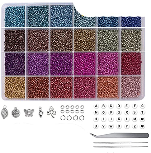 Glas-Rohperlen Starter Kit Kleine Handwerksperlen Rocailles mit Werkzeug-Kit für DIY Handwerk Ohrring Armband Schmuckherstellung Zubehör-Yun mit Buchstaben,2mm-19200PCS
