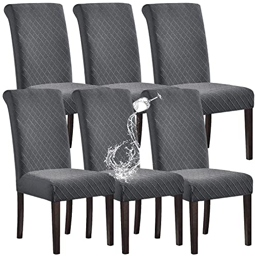 SHILV. HOME 100% Wasserdicht Esszimmer Stuhl Abdeckung - Stretch Jacquard Parsons Slipcover, Abnehmbar Waschbar Protector (Dunkelgrau, Set of 6)